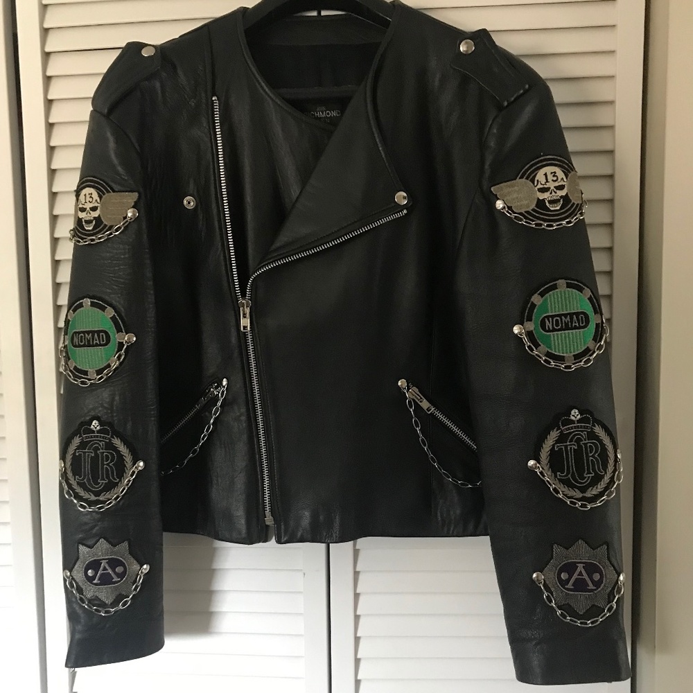John Richmond MAN Black Leather Jacket NOMAD Skull